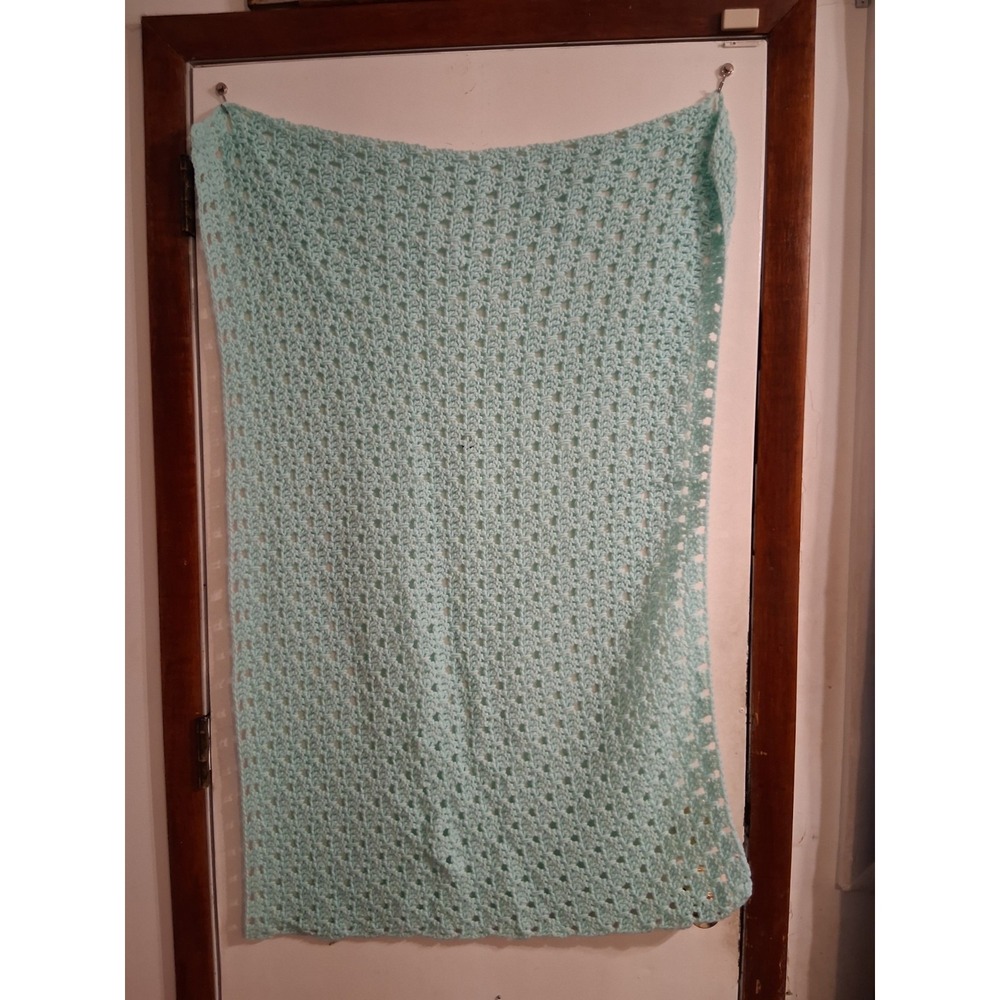 Vintage Crochet Mint Green‎ Throw Baby Blanket 44x27 Handmade